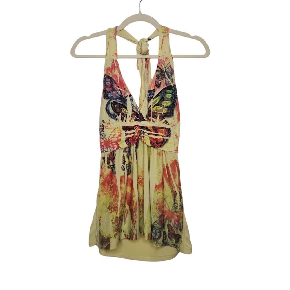 Vintage y2k Butterfly Halter Shirt Tank Art 00s  YS USA Medium Fairy Whimsy